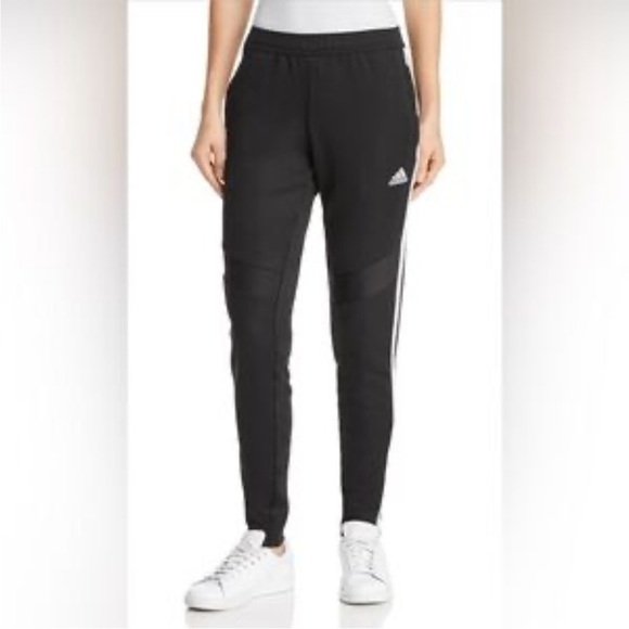 adidas Black skinny Track Pants with White Stripes with ankle zippers - Picture 1 of 7